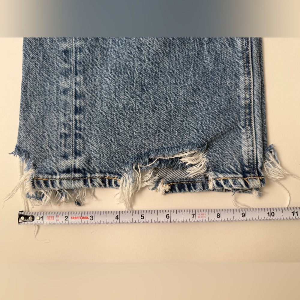 American Eagle Women's Super High Rise Baggy Wide Leg Blue Jeans Raw Hem 000/XXS - Picture 15 of 15